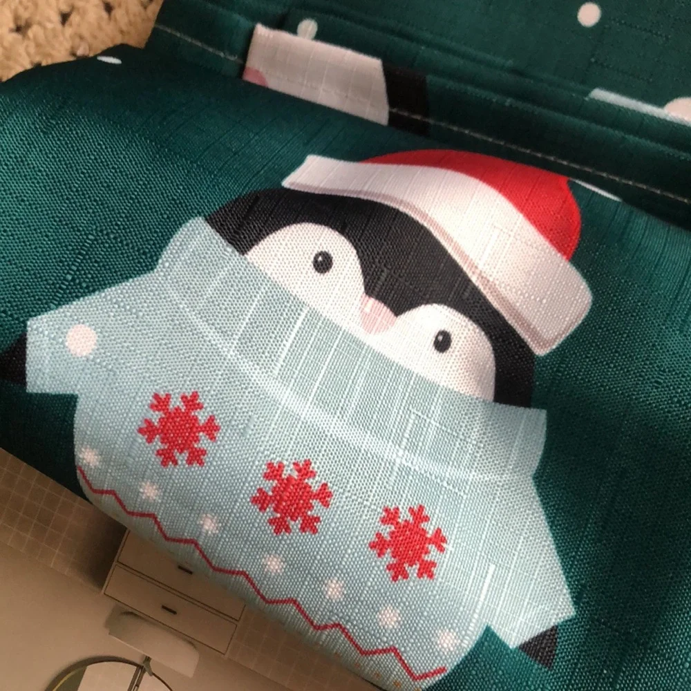 Holiday Penguin Shower Curtain with Santa Hats